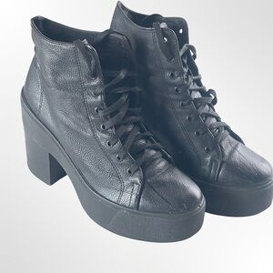 Topshop Black Platform Ankle Leather Boots in size 6